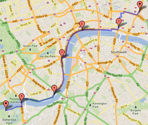 Liverpool Street to Battersea Park skate route